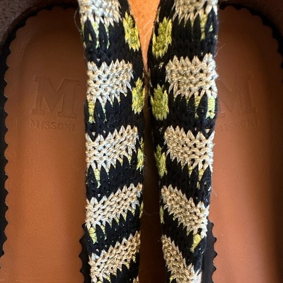 MISSONI Ballet Flats Metallic Knit Black Green Gold US Sz 6 Zigzag Slip On Shoes - Picture 10 of 13